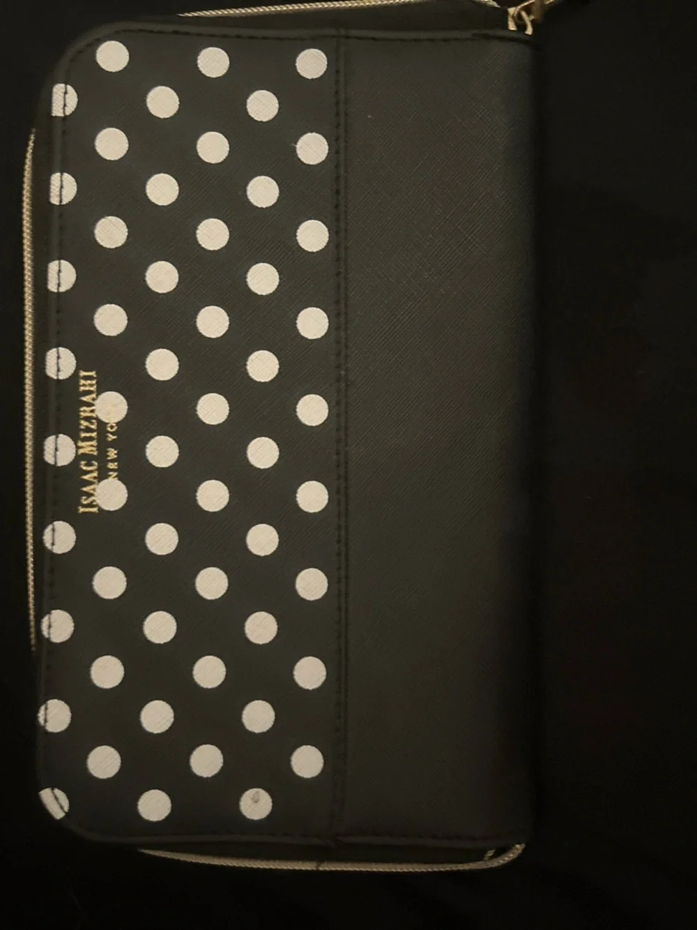 Isaac Mizrahi Makeup Cosmetic Brush Case Bag Black W White Polka Dots